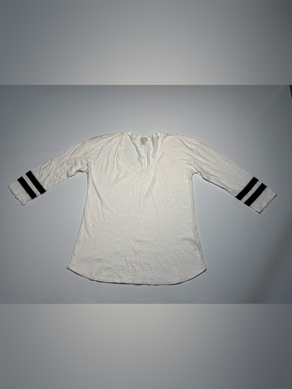 J Crew Women’s White Long Sleeve Baseball Shirt With Black Stripes Size Medium